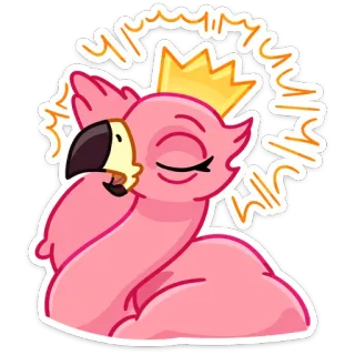👸 フラミンゴ, 動物, 鳥, 王冠, 可愛い telegram sticker