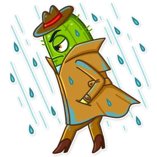 🚶‍♀️ cactus, rain, detective, hat, trenchcoat, cartoon telegram sticker