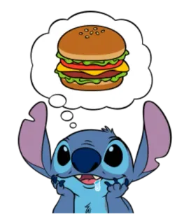 🍔 Stitch Stitch, burger, cartoon, food, thinking, cute telegram sticker