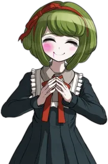 🌟 Anime, Ragazza, Capelli verdi, Fiocco rosso, Vestito da cameriera, Sorridendo telegram sticker