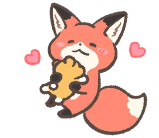 💕 キツネ, かわいい, カワイイ, ハート, 動物, 幸せ, 漫画 telegram sticker