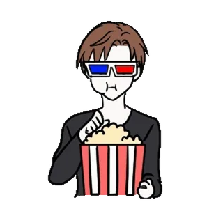 🍿 pop-corn, lunettes 3D, regarder film, cinéma, nourriture, divertissement whatsapp sticker