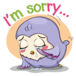 😔 I'm sorry... búho, lo siento, disculpa, dibujos animados, pájaro, lindo, pegatina whatsapp sticker