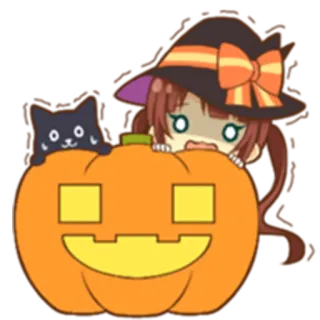 😨 할로윈, 호박, 마녀, 고양이, 스티커, 귀여운, 카와이 telegram sticker