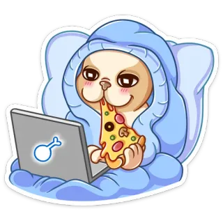🍕 gato, pizza, laptop, cobertor, desenho animado, comida, aconchegante, animal telegram sticker