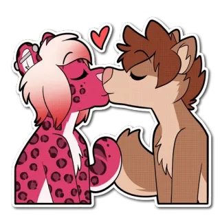 😚 furry, kiss, love, anthro, couple, cute, leopard, canine telegram sticker