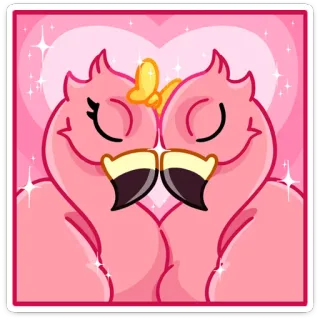 🩷 フラミンゴ, カートゥーン, ピンク, ハート, 愛, かわいい, 動物, 鳥 telegram sticker