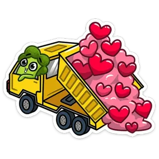 ❤️ brócolis, caminhão, corações, caminhão basculante, vegetal, desenho animado whatsapp sticker