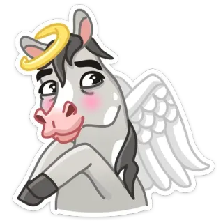 😇 cheval, ange, auréole, ailes, mignon, dessin animé, animal telegram sticker
