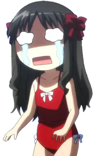😭 アニメ, ちび, 泣く, 水着, 悲しい, 女の子 telegram sticker