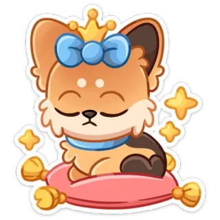 ☹ chien, princesse, couronne, mignon, animal, animal de compagnie, dessin animé, autocollant telegram sticker