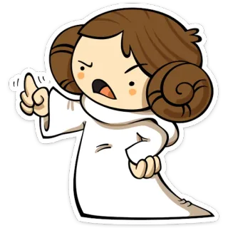 😠 Leia Organa Star Wars dessin animé, personnage, princesse, Leia, Star Wars, space opera, science-fiction telegram sticker
