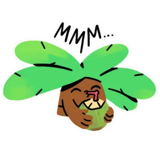 🥥 MMM... mignon, noix de coco, palmier, nourriture, délicieux, illustration, autocollant telegram sticker
