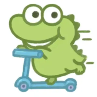 🙂 crocodile, scooter, cute, cartoon, animal, green telegram sticker
