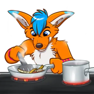 🍳 renard, cuisine, poêle à frire, dessin animé, nourriture, cuisinière, cuisine, chef whatsapp sticker