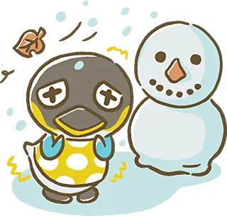 ❄️ Dibujos animados, Animal, Pingüino, Muñeco de nieve, Triste, Invierno, Kawaii whatsapp sticker