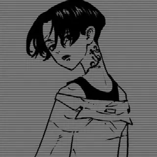 🧸 Anime, Manga, Personaggio, Tatuaggio, Bianco e nero telegram sticker