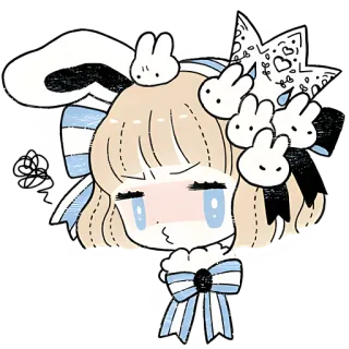 😒 dễ thương, anime, kawaii, thỏ, cô gái, tóc vàng, nơ, ửng hồng telegram sticker