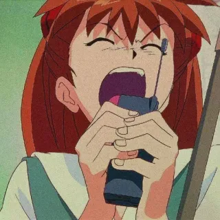 😫 Asuka Langley Sohryu Neon Genesis Evangelion Anime, Chica, Gritando, Dispositivo de comunicación, Evangelion, Asuka telegram sticker