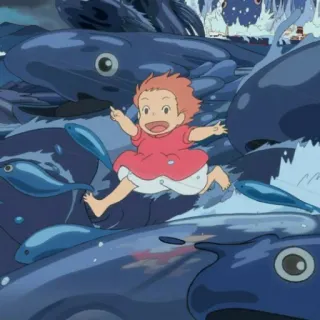 🏃‍♀ Ponyo anime, cá, nhân vật, biển, đại dương telegram sticker