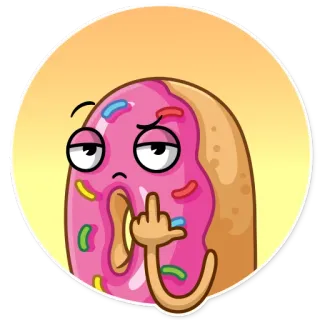🖕 bánh donut, ngón giữa, xúc phạm, hoạt hình, món tráng miệng, thức ăn telegram sticker