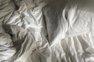 ☁️ bed, pillow, bedroom, white, sheets, unmade bed telegram sticker