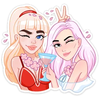 🍸 mujeres, chicas, cóctel, fiesta, dibujos animados, amigos telegram sticker