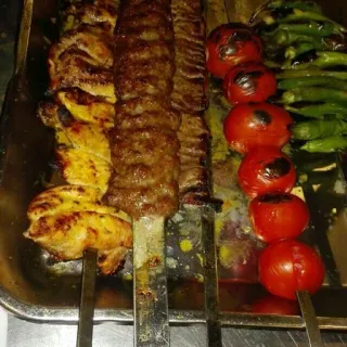 😋 food, kabobs, grilled, tomatoes, peppers, meat telegram sticker