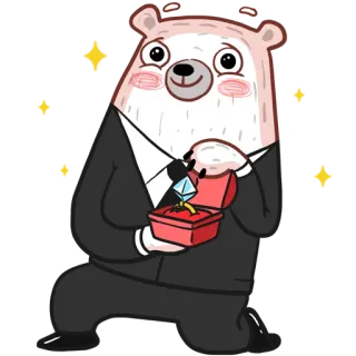 👅 orso, matrimonio, proposta di matrimonio, anello, amore, cartone animato, matrimonio whatsapp sticker