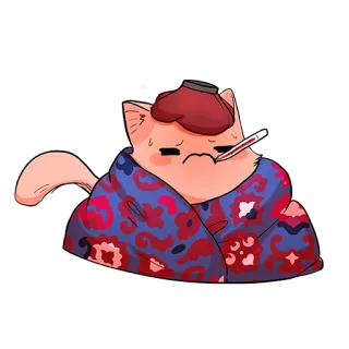 🤒 Katze, krank, erkältet, Thermometer, Fieber, Cartoon telegram sticker