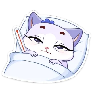 🤒 chat, malade, thermomètre, dessin animé, mignon, maladie, animal whatsapp sticker