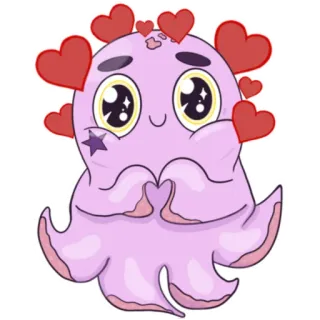 🥰 adesivo, cartone animato, carino, cuore, polpo, amore telegram sticker