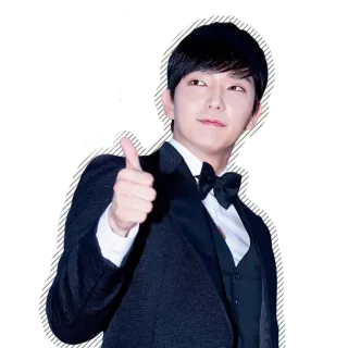 👍 คน, ผู้ชาย, สูท, ยกนิ้วโป้ง, เชิงบวก, เกาหลี, นักแสดง whatsapp sticker