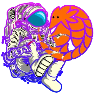 😘 宇航员, 穿山甲, 太空, 动物, 未来, 卡通, 插画 telegram sticker