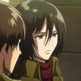 🗡 Mikasa Ackerman Attack on Titan anime, female, character, portrait, serious, black hair, mikasa telegram sticker