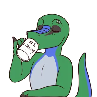☕ #1 Lizard kadal, binatang, kartun, reptil, minuman, mug telegram sticker
