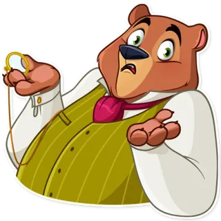 🤷‍♂️ หมี, การ์ตูน, เสื้อกั๊ก, นาฬิกาพก, สง่างาม, มานุษยรูปนิยม telegram sticker
