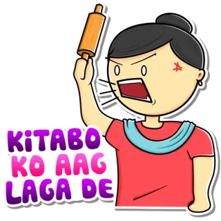📚 KITABO KO AAG LAGA DE arrabbiato, cartone animato, mattarello, urlante, filippino telegram sticker