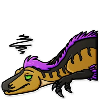 😖 공룡, 랩터, 만화, 지친, 게으른, 보라색 머리 telegram sticker