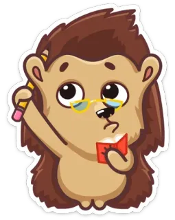 🤔 hedgehog, animal, cartoon, glasses, pencil, book, thinking telegram sticker