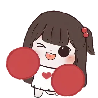 ☀️ kartun, gadis, imut, tinju, sarung tinju merah, hati, mengedipkan mata, bahagia whatsapp sticker