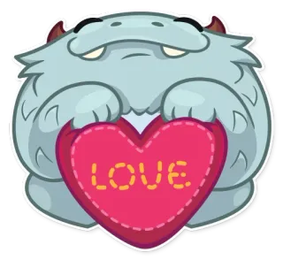 ❤ LOVE mostro, amore, cuore, carino, cartone animato, adesivo, affetto, saluto whatsapp sticker