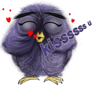 💋 kisssss u จูบ, นกฮูก, รัก, น่ารัก, การ์ตูน, นก telegram sticker
