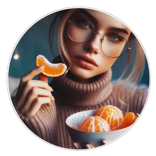 🍊 cam, trái cây, cô gái, thức ăn, bát, phụ nữ, quýt whatsapp sticker