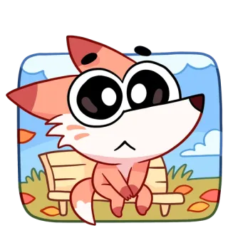 🫤 fox, animal, cartoon, sitting, bench, cute telegram sticker