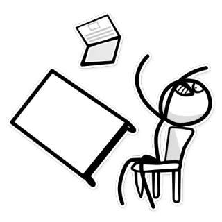 😰 stick figure, frustration, office, desk, paper, cartoon telegram sticker