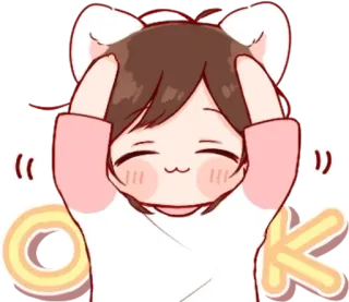 💭 OK кошачьи уши, аниме стиль, милый, жест ОК telegram sticker