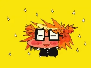 🔪 fofo, desenho animado, óculos, brilho, cabelo laranja whatsapp sticker