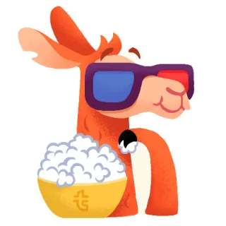 🍿 llama, popcorn, kacamata 3D, film, hewan, kartun telegram sticker