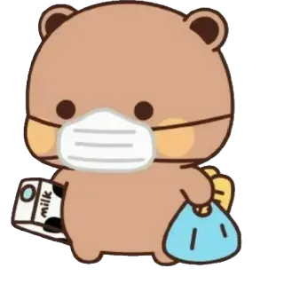 😷 milk หมี, หน้ากาก, นม, น่ารัก, ช้อปปิ้ง, การ์ตูน telegram sticker